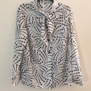 Vintage Graphic Secretary Bow Blouse . L